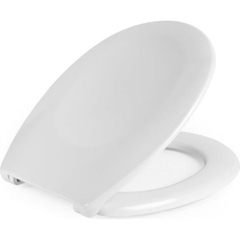 Abattant WC Universel Forme U avec Frein de Chute – Lunette de Toilette Blanche en Plastique Dur Urée, Déverrouillage Rapide et Charnières Inox, 44×34 cm, OUYLAF (1/5)