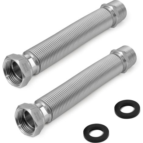 2 pièces Tuyau Flexible Ondule en Acier Inoxydable de 1" 26/34 - Longueur Réglable de 200 à 400 mm - Tuyau de Raccordement Universel en Acier Inoxydable (1/5)