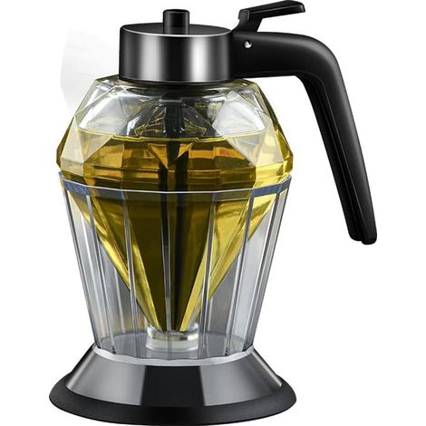 Dispensador de miel de vidrio a prueba de goteo con base, tarro de miel con cuchara, dispensador de jarabe de arce, adecuado para jarabes, azúcar, salsas y condimentos, forma de diamante (200 ml)