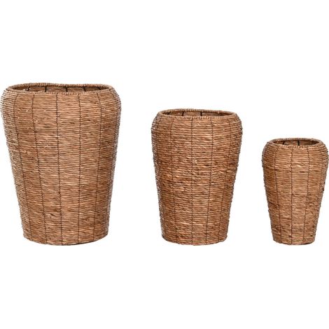 Macetero Set 3 Fibra Metal 44X44X60 Natural Marron (1/4)