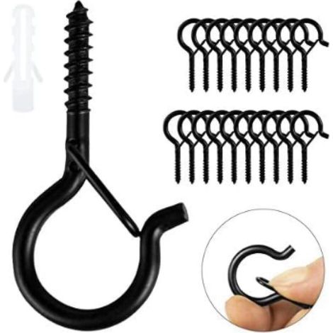 Piton à Visser Noir 30 Pièces Crochet à Visser Charge Lourde Avec Boucle de Sécurité Crochet de Plafond Bois Pour Suspendre des Paniers à Plantes, des Mangeoires à Oiseaux, des Lanternes,Tasse (1/5)