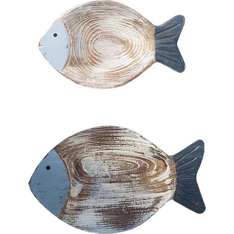 2 Décoration murale poisson, bois naturel, 24 cm et 20 cm, style plage vintage, pour salon chambre salle de bain (1/5)