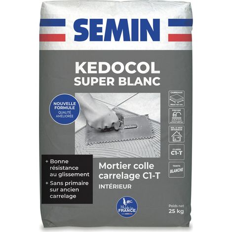Mortier Colle pour Carrelage Kedocol Super Blanc Semin, Poudre, Intérieur, sac de 25 kg