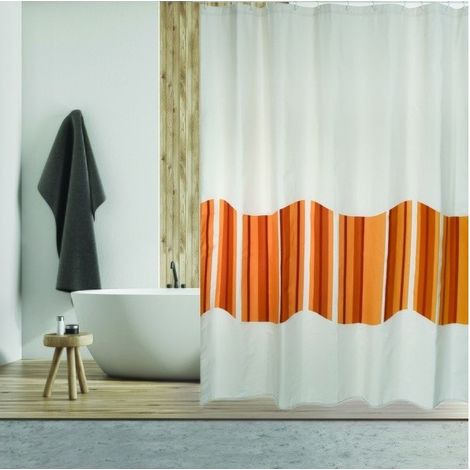 Rideau de douche Coton & Polyester TIERA 180x200cm QUALITE PREMIUM Beige & Orange - Anneaux inclus MSV (1/5)