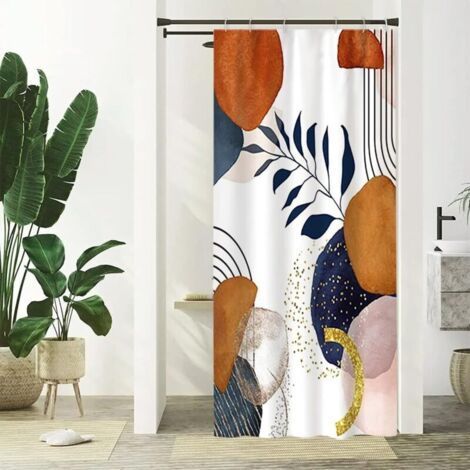 90x180cm Narrow Shower Curtain, Anti-Mould Terracotta Shower Curtain Abstract Blue Leaves Small Bath Curtains Waterproof Washable Fabric Bathroom Curtains with 6 Hooks (1/5)