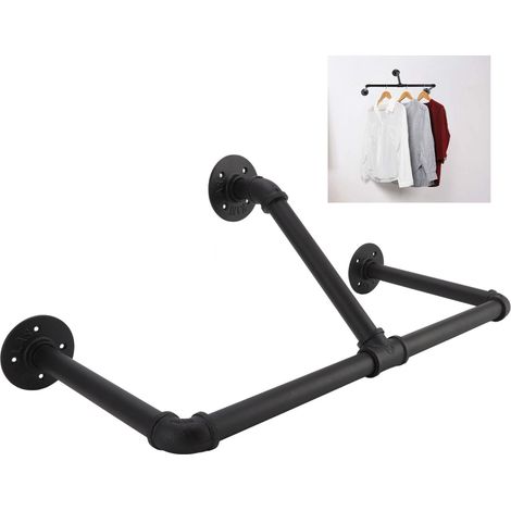 Présentoir à vêtements mural industriel en tuyaux de 56 cm (22 pouces), barre de suspension en fer pour la maison ou l'hôtel. (1/5)