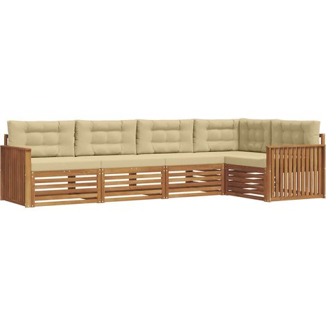 vidaXL Conjunto de sofás de exterior 5 uds. Natural y Beige (1/5)