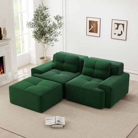 Sofá modular en L verde de pana con asiento profundo, módulos versátiles y base antideslizante (1/5)