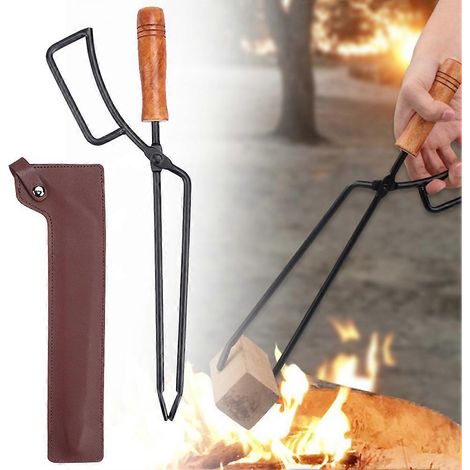 Pince à feu de camp, pince à bois, pince à charbon de bois avec étui, accessoires de camping et de randonnée (1/5)