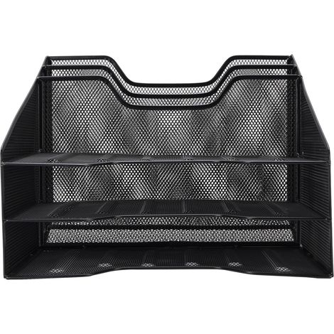 Plateau papier 3 niveaux métal maille bureau – Trieur lettres documents rangement fournitures bureau, organisation (1/5)