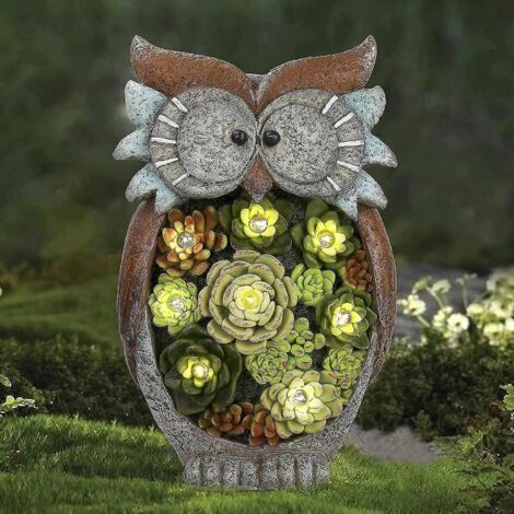 VtiziklFigurine de hibou d'ornement de jardin, lumières extérieures à énergie solaire, statue de jardin en résine imperméable à l'eau pour la cour