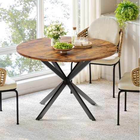 Tavolo rotondo 120x120x78 cm in truciolare e acciaio marrone, piedi regolabili per cucina FloraGrace (1/5)