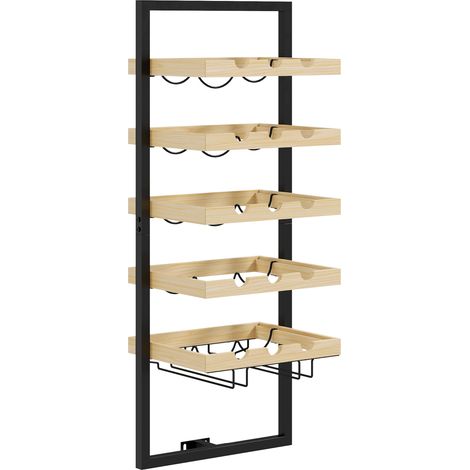 HOMCOM Porta Bottiglie da Parete in Legno per 15 Bottiglie di Vino e 4 Calici (1/5)