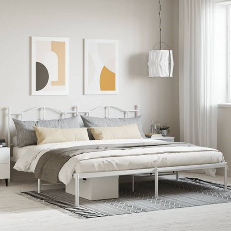 Lit adulte,Lit double,Cadre de lit métal avec tête de lit blanc 200x200 cm CIV388793 (1/5)