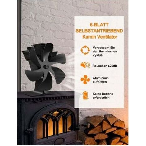 6-Blatt-Holzofenlüfter, wärmebetriebener Kaminlüfter, leiser Lüfter mit Überhitzungsschutz für Holzöfen, Gaskamine, Holzöfen und Pelletöfen (1/5)