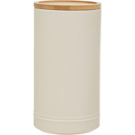 Interiors By Premier Large Cream Cylindrical Canister With Airtight Bamboo Lid,Multipurpose Stoneware Jar,Countertop Container (1/5)