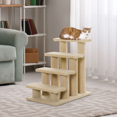 Escalier à 4 niveaux pour chiens et chats avec griffoir, 60 cm (23,5 pouces), blanc crème (1/5)