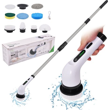 Cepillo de limpieza eléctrico retráctil multifuncional 9 en 1, interfaz USB, blanco. (1/5)