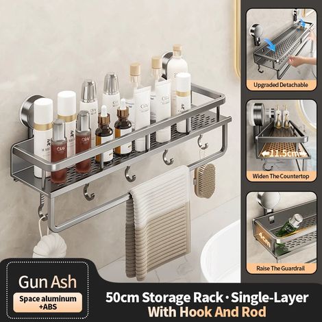 (SSW077-50DJG-M) Étagère de rangement murale à ventouses pour salle de bain, non perforée, en fer (1/5)