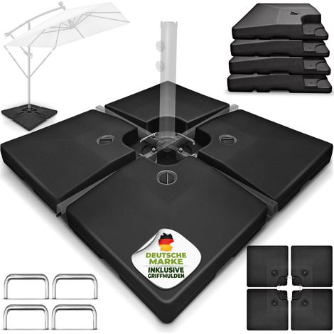 tillvex Pied de parasol déporté noir, 90 litres / 120 kg, en 4 parties, avec connecteurs métalliques  Le poids du parasol peut être rempli d'eau ou de sable  Pied de parasol déporté résistant aux inte