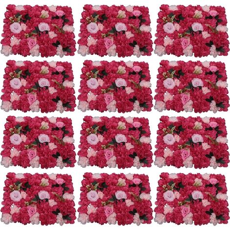 12 Pack Artificial Flower Wall Panels 24" x 16" Flower Wall Panel Wall Backdrop Faux Hydrangea and Rose Flower Backdrop Panels for Flower Wall Decor Wedding Party Event Decoration