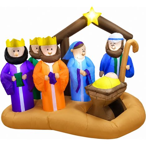 Crèche gonflable de Noël de 2,1 m, avec éclairage LED, décoration de jardin extérieure conforme aux normes européennes