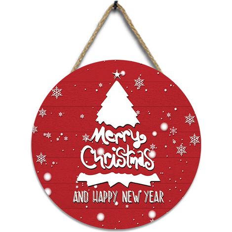 Plaque Porte Noël - Ronde En Bois 30 Cm - Décoration Festive Intérieure Extérieure - 1 Pièce (1/5)