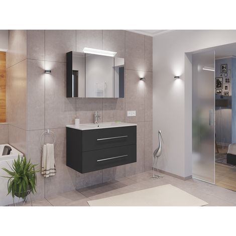 Badmöbel Set Firenze 80 2tlg. Spiegelschrank Softclose grafit