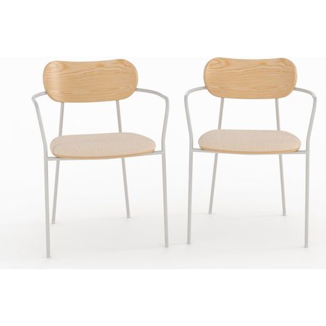 Lot de 2 chaises en tissu beige et placage en bois clair - Marine