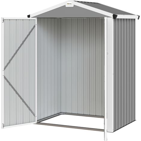 Outsunny Capanno da Giardino in Acciaio 1.1m² Doppie Porte Bloccabili Grigio