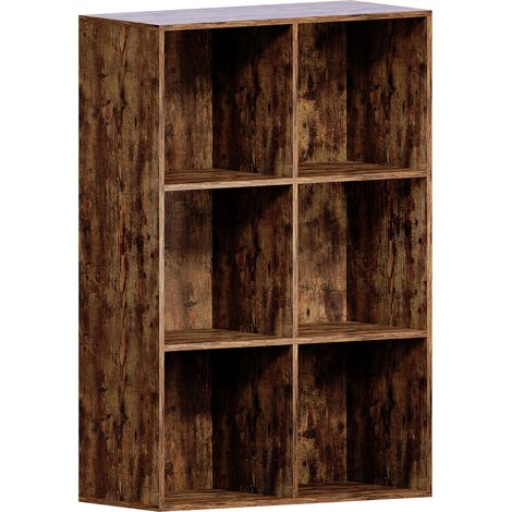 Durham 6 Cube Bookcase Shelf Wooden Display Storage Rack Free Standing Shelf Unit, Dark-Wood-3-White-Baskets