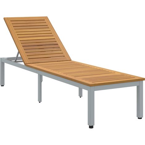 Sonnenliege Grau 200 x 55 x 35 cm Massivholz Akazie