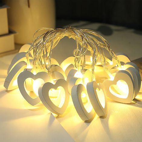 Lampe Suspendue En Bois - Guirlande Lumineuse LED Forme Coeur Étoile Arbre De Noël - Décoration Festive Chaleureuse Pour Intérieur - 150 cm ou 300 cm - 10 LED - Alimentation Sur Piles AA (1/5)