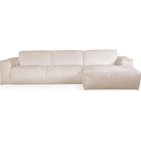 Mobilier Deco – Canapé d'angle en tissu beige – Angle droit – Assise moelleuse – Dossier rembourré – Méridienne intégrée – Dimensions L313xP162xH77 cm