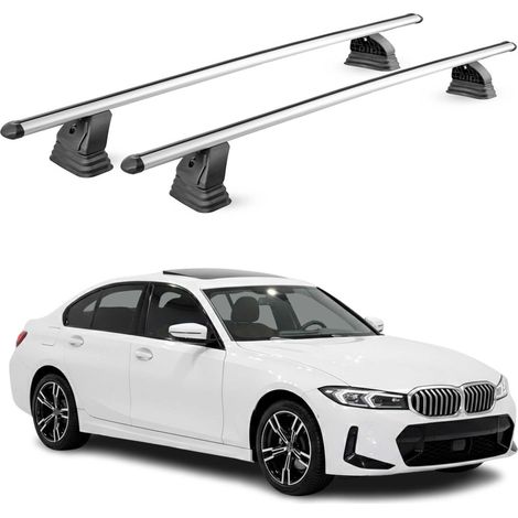 OMAC Barres de toit transversales en aluminium pour BMW Serie 3 G20 2019-2026 – TÜV / DIN 75302:2019 – Antivol inclus – Charge max 75 kg – 2 barres – Gris (1/5)