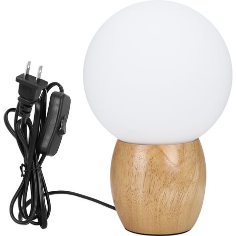 Lampe de chevet Bois naturel Abat-jour verre rond Design polygonal E26 pour chambre salon bureau (1/5)