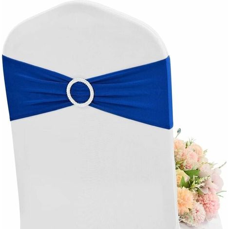 Lot de 20 écharpes de Chaise en élasthanne Bleu Royal avec nœuds Extensibles pour Chaise avec Boucle coulissante pour fête, Banquet, hôtel, réception, Mariage, décorations de Chaise (Bleu Royal) (1/5)