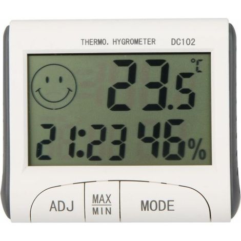 Thermomètre d'ambiance numérique LCD, mini thermomètre-hygromètre, horloge, station météo de bureau avec support magnétique. (1/4)