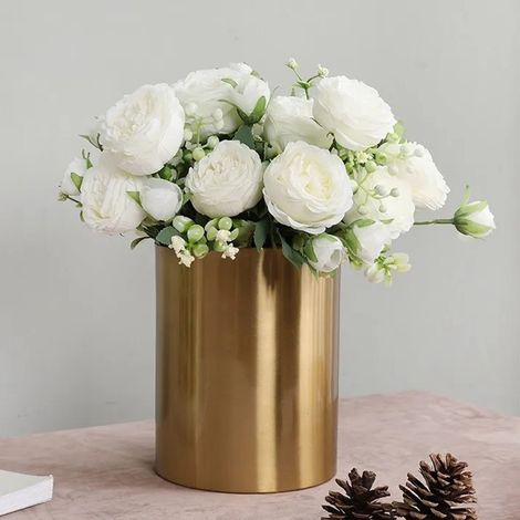 2 bottes/paquets de pivoines artificielles, de roses et autres fleurs artificielles pour la décoration intérieure, le salon, les grands bouquets, les accessoires de photos de mariage, blanches. (1/5)