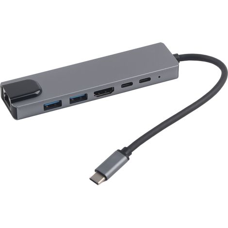 Station D'accueil Type-C - 6 En 1 - HDMI 4K - RJ45 - USB3.0 X2 - Type-C X2 - Pour Ordinateurs Portables Et Smartphones - 1 Pièce