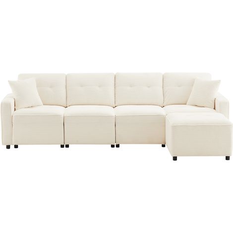 ELVMI Divano dritto 4 posti con contenitore e pouf, Corduroy, Beige (1/5)