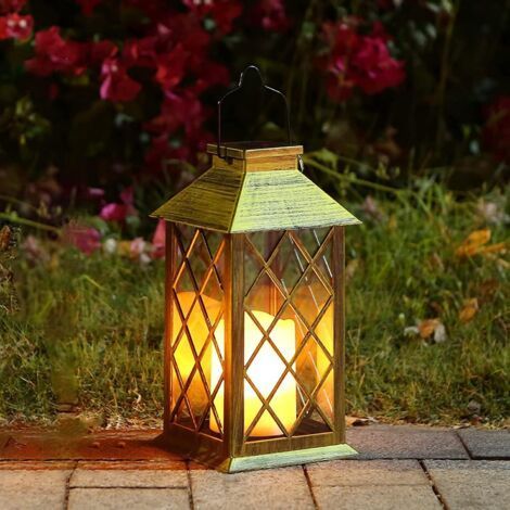 Lanterne Solaire, LED Lampe solaire extérieure, avec Bougie LED Flamme Fire Effet ,Sans fil portable rechargeable pour Garden Patio Courtyard Outdoor [Classe énergétique A+] (1/5)