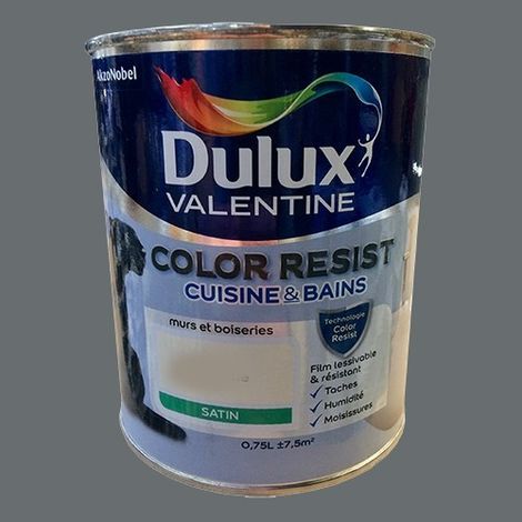 Dulux Valentine – Peinture acrylique ultra résistante Cuisine & Bain 0,75 L – Résistance aux taches, humidité et moisissure – Couleur anthracite (1/2)