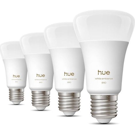 Paquete de 4 bombillas LED conectadas A60 - PHILIPS HUE - Luz blanca cálida - Casquillo E27 - 6W - 1000-2000k - 810 lúmenes (1/3)