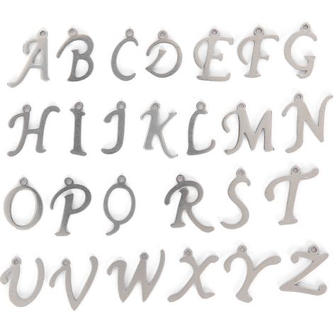 26Pcs DIY Letter Pendant Hand‑Made Necklace Bracelets Jewelry Crafts AccessoriesStainless Steel Color-26Pcs/Bag (1/5)