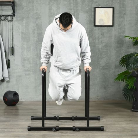 Barre de dip en acier à hauteur réglable avec 6 longueurs réglables, 90-102x65x80-90 cm, noire (1/5)