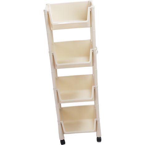 Étagère verticale mobile en polypropylène facile à installer, chariot utilitaire coulissant à 4 niveaux avec roulettes, idéal pour le bureau et la salle de bain. Gain de place garanti. (1/5)