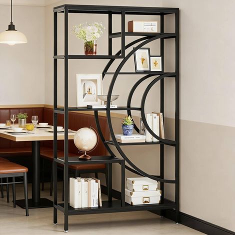 Bücherregal schwarz aus Metall und Holz mit 8 offenen Fächern und geometrischem Rahmen (1/5)