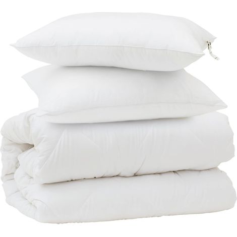 Ensemble de Duvet 3 pcs Blanc Microfibre et Plumes D'oie (1/5)