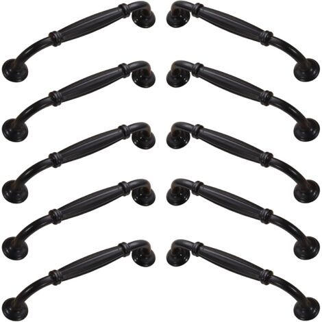 Sollbry Lot de 10 poignées de porte d'armoire - En alliage d'aluminium - Avec vis - Pour cuisine, chambre à coucher et meubles - Noir - 128 mm (1/4)